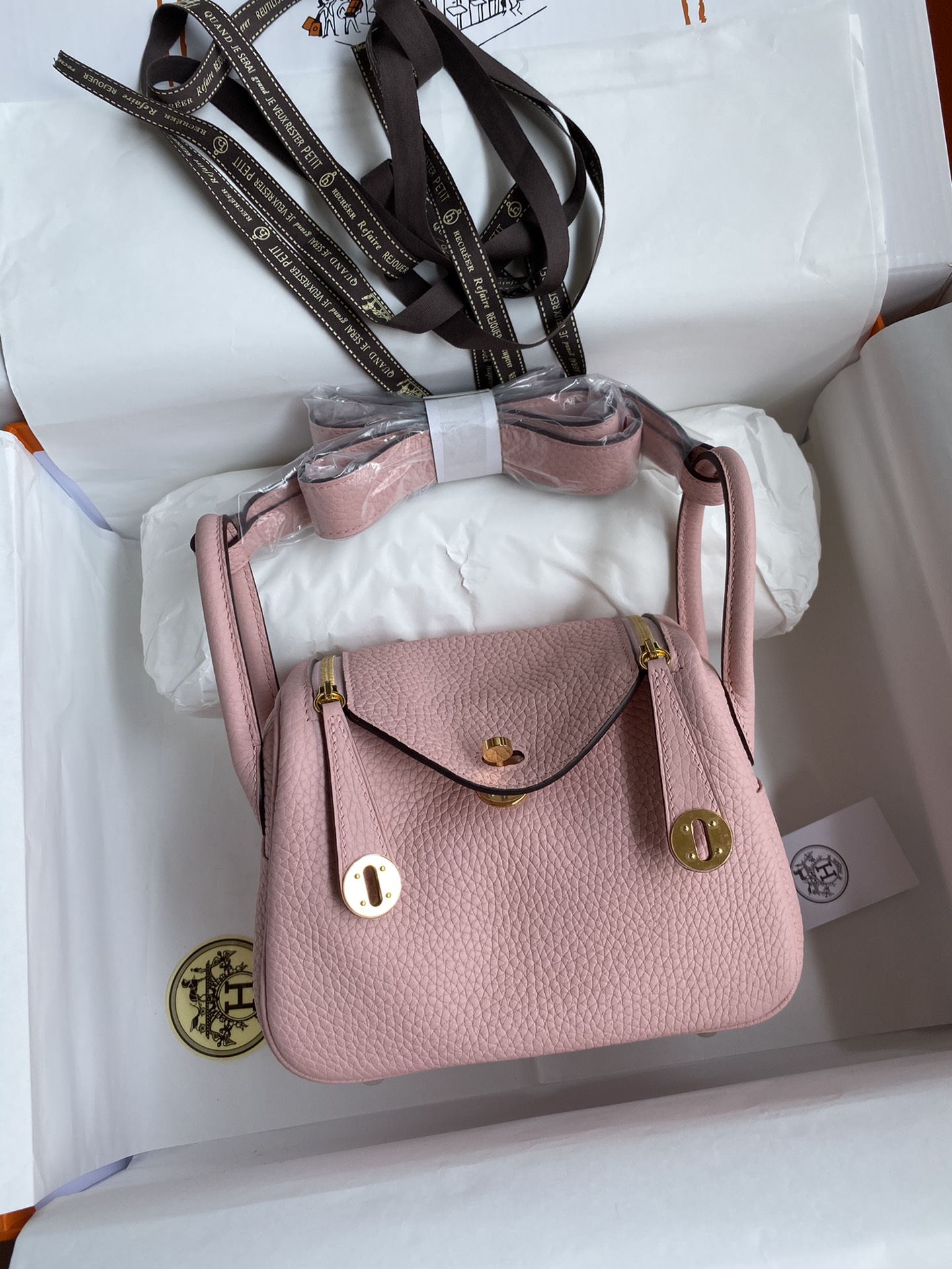 Hermes Mini Lindy 19cm Handbag Shoulder Bag In Pink Clemence Leather